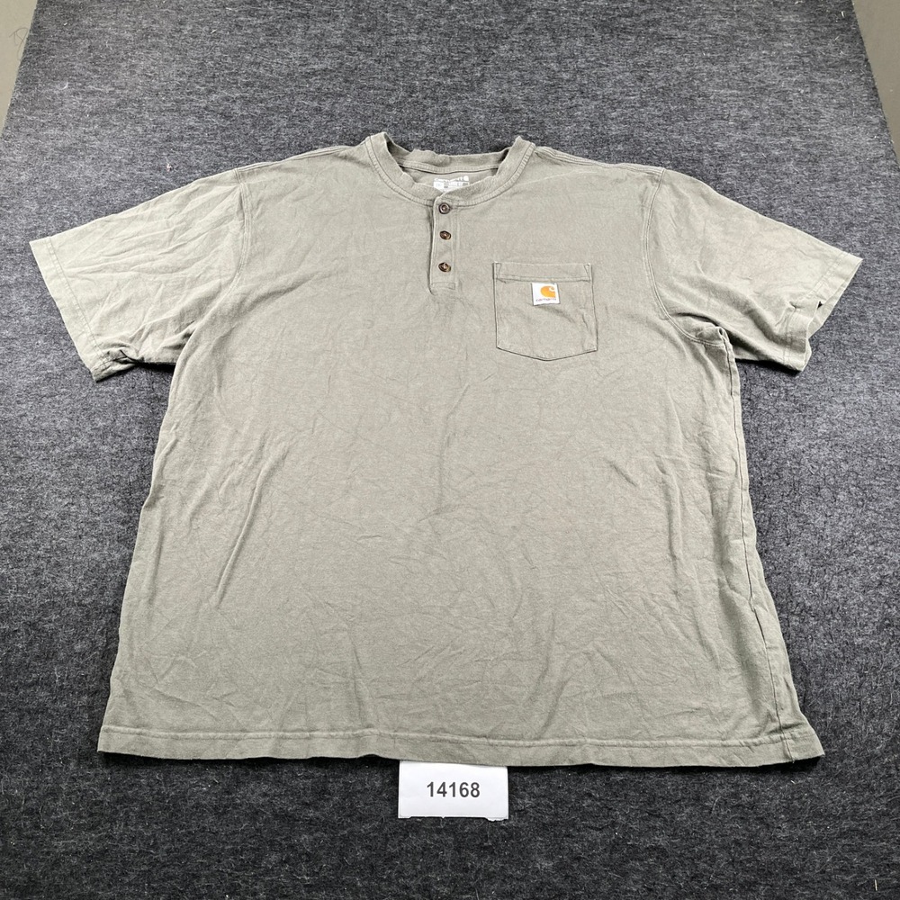 Carhartt Loose Fit Henley Pocket Shirt Mens 2XL Green Cotton Workwear Casual